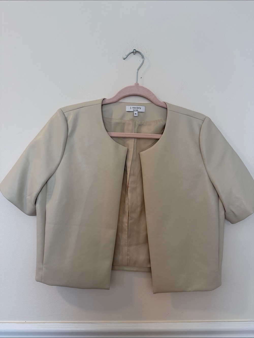 J. Society Short Sleeve Open-Front Blazer in Light Beige